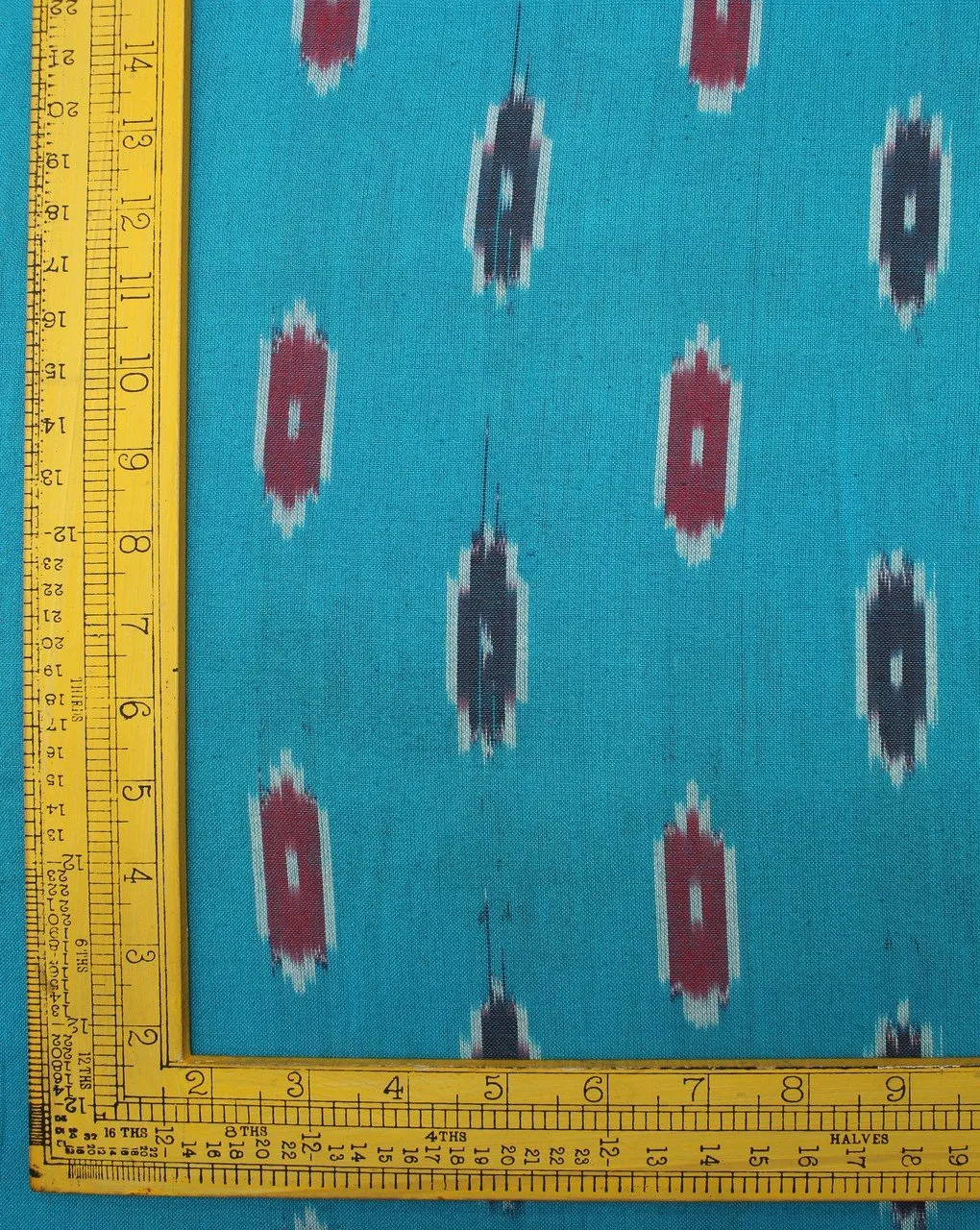 Abstract Blue Red Cotton Ikat Fabric