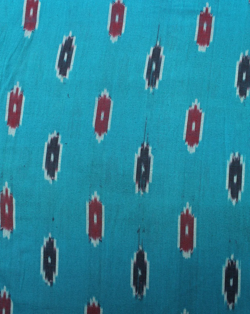 Abstract Blue Red Cotton Ikat Fabric