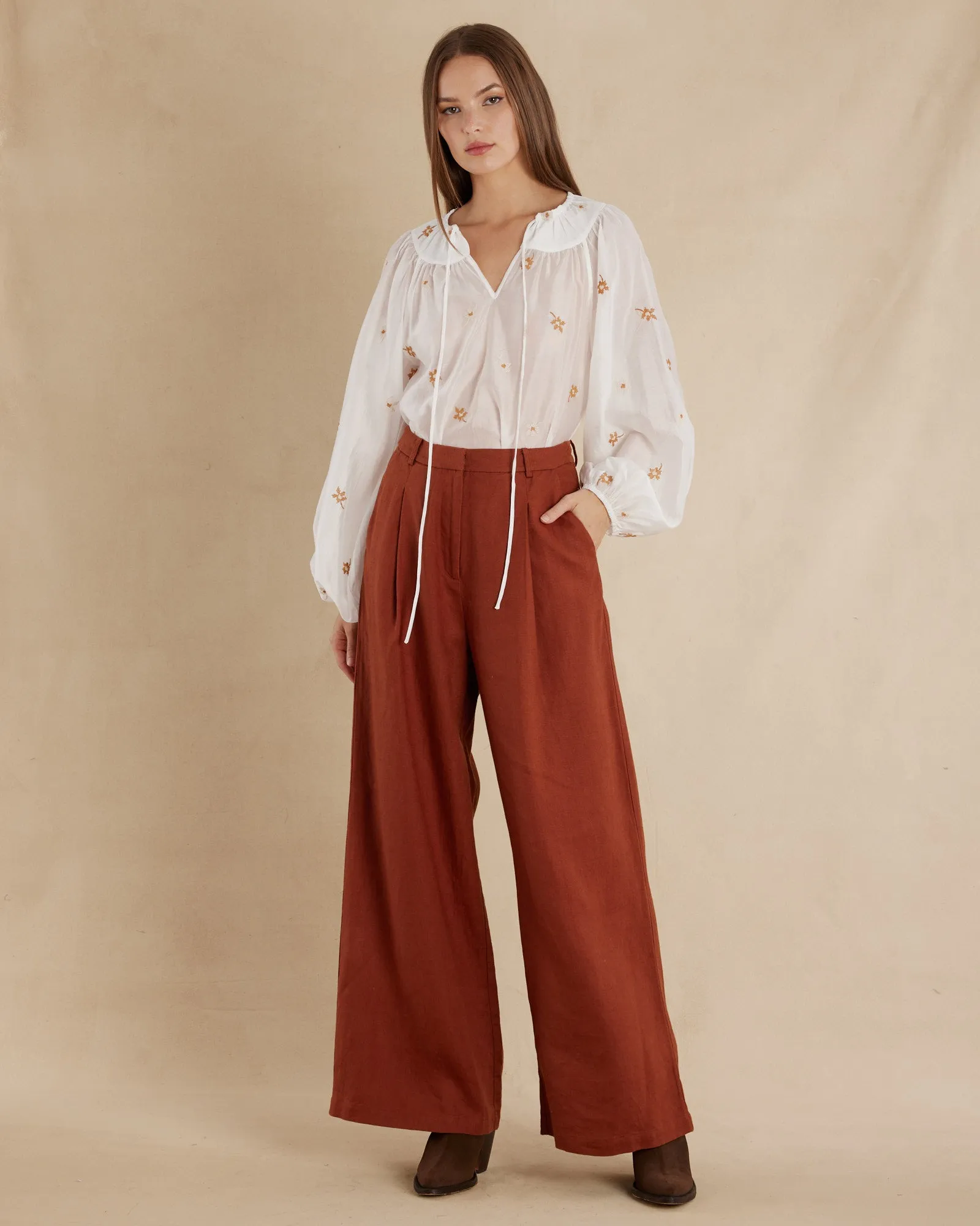 Alexandra Linen Pant - Rust