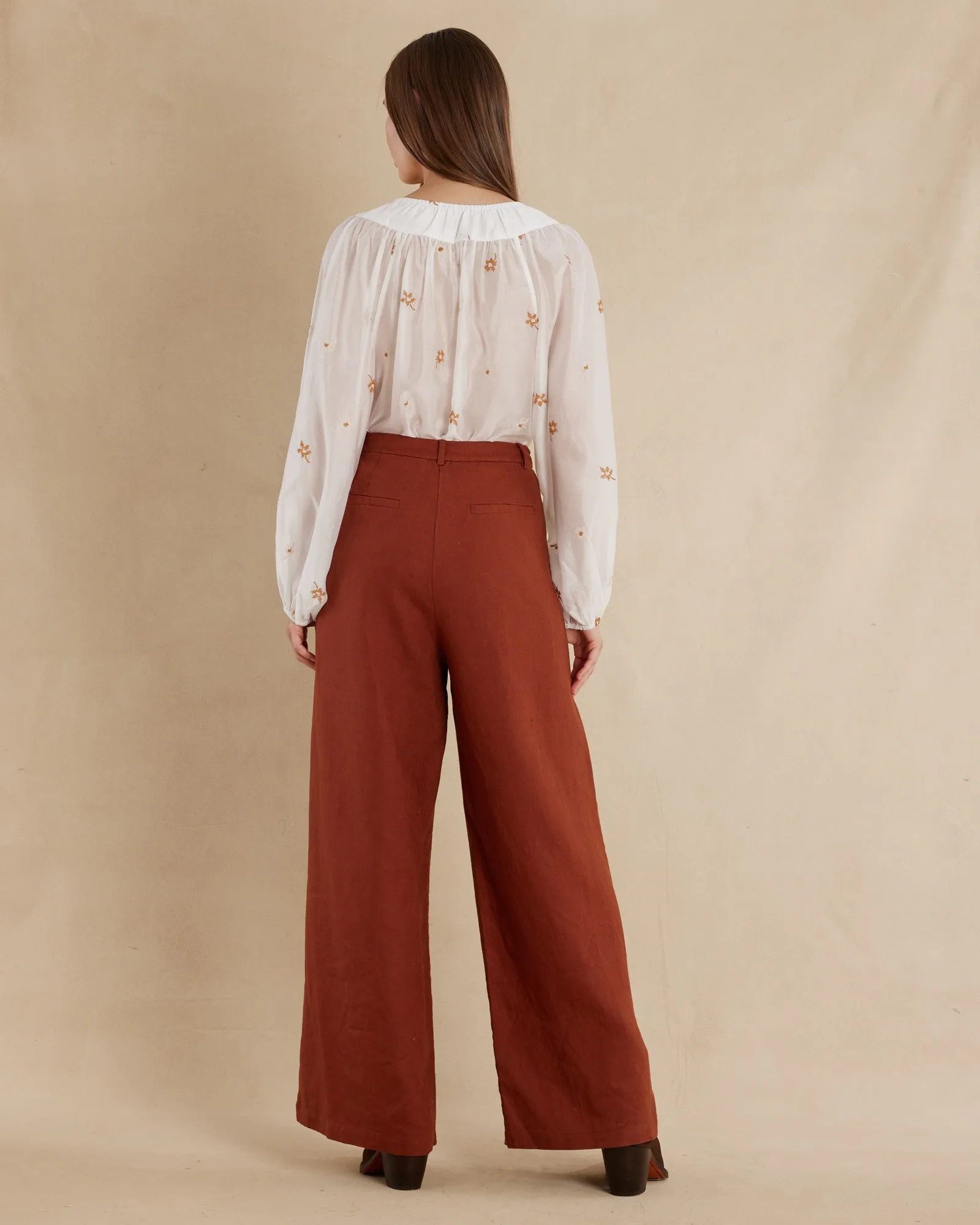 Alexandra Linen Pant - Rust