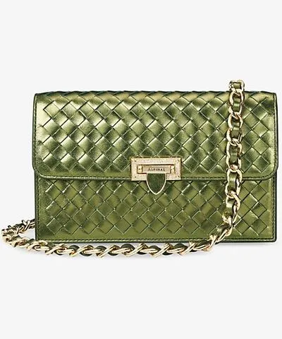 Green Metallic Lottie Leather Clutch Bag by Aspinal of London Womens