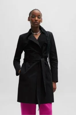 Belted trench coat in stretch cotton