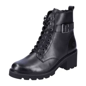 Black Leather Biker Boots for Women with Buckle and Zipper