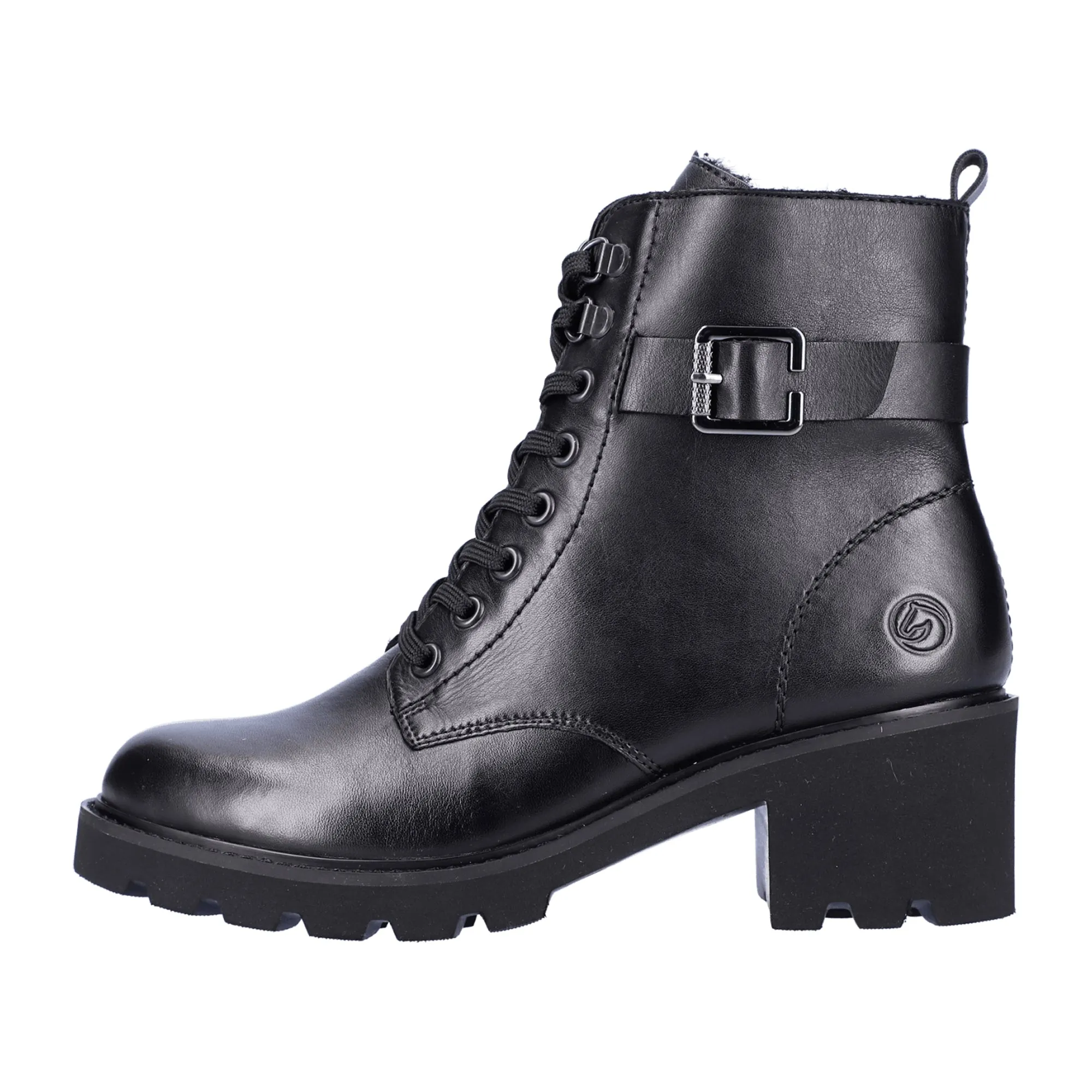 Black Leather Biker Boots for Women with Buckle and Zipper