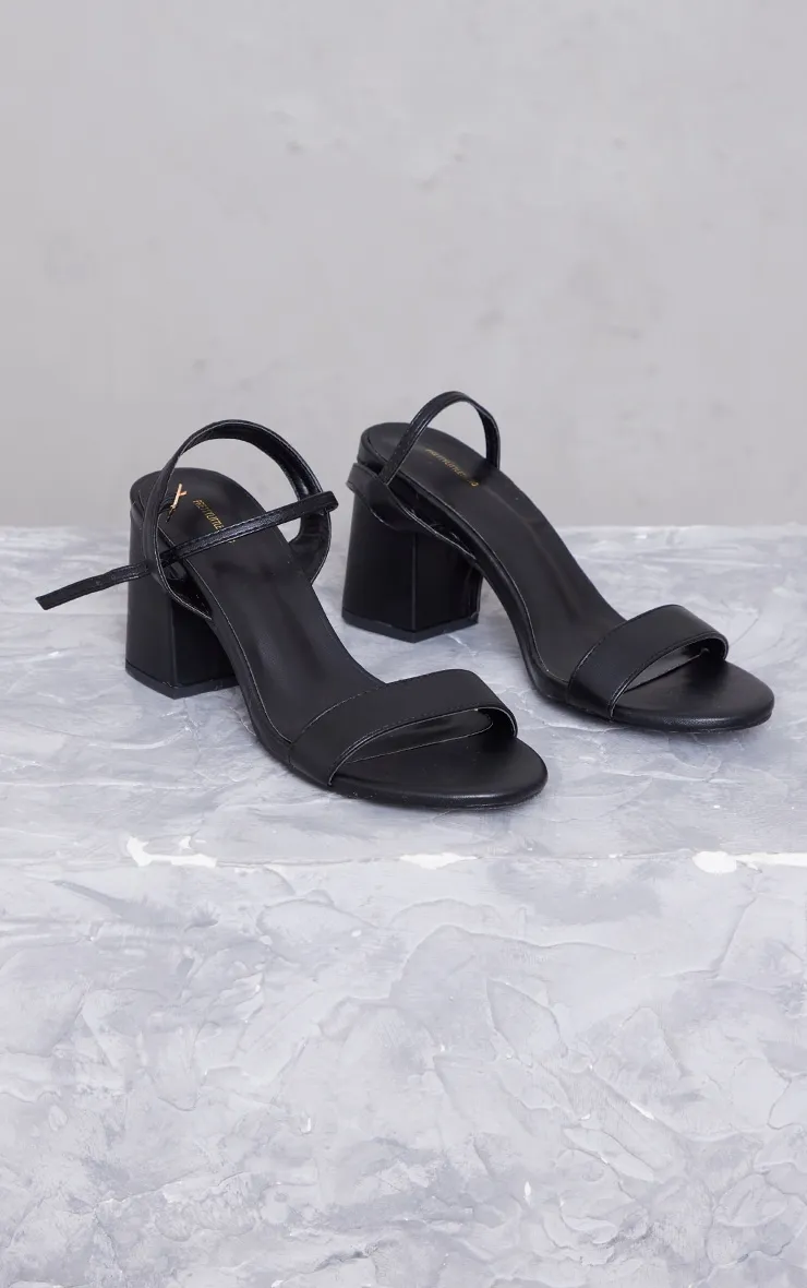 Black Low Heeled Sandals Pu Basic Strap Detail