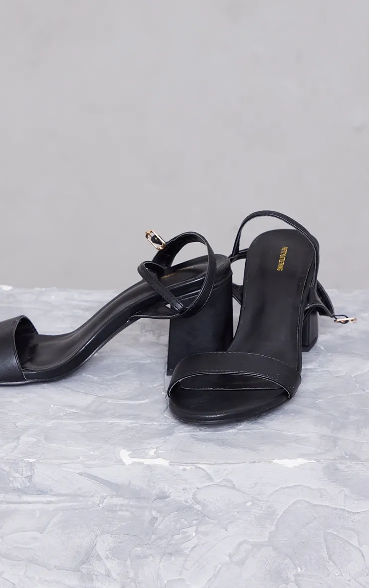 Black Low Heeled Sandals Pu Basic Strap Detail