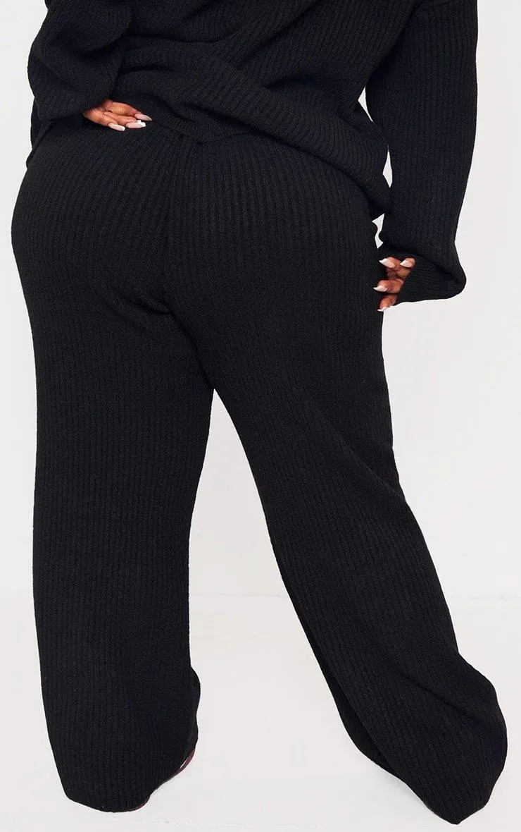 Black Plus Size Rib Knit Trousers