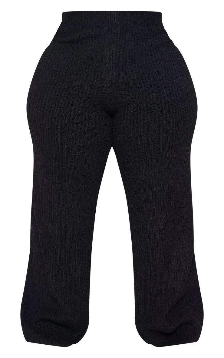 Black Plus Size Rib Knit Trousers