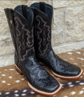 Black Western Style Men's Tooled Leather Boots