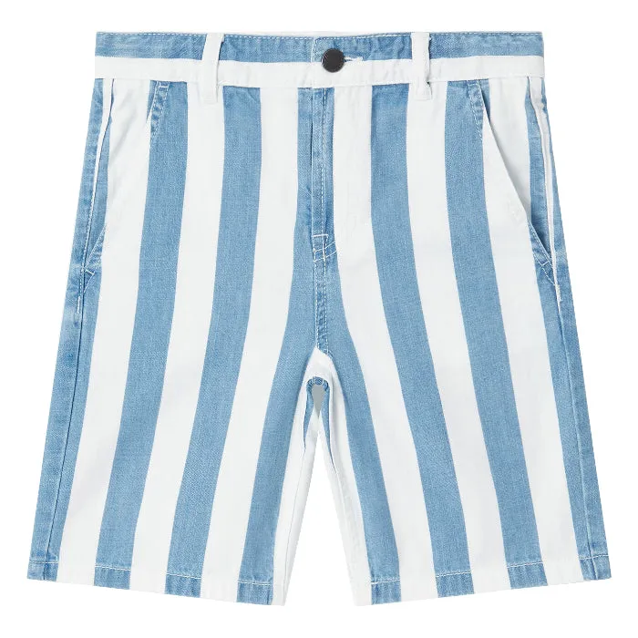 Blue And White Stripes Funfair Shorts for Kids by Stella McCartney