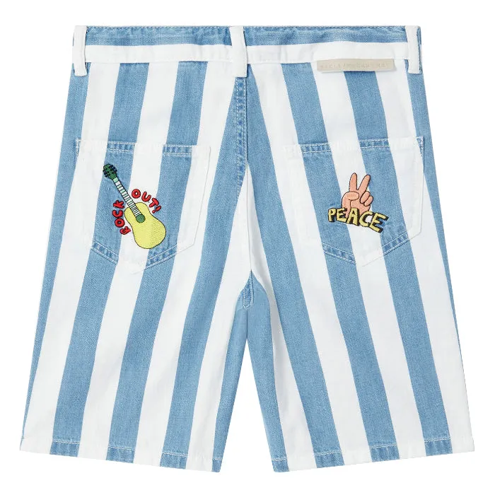 Blue And White Stripes Funfair Shorts for Kids by Stella McCartney