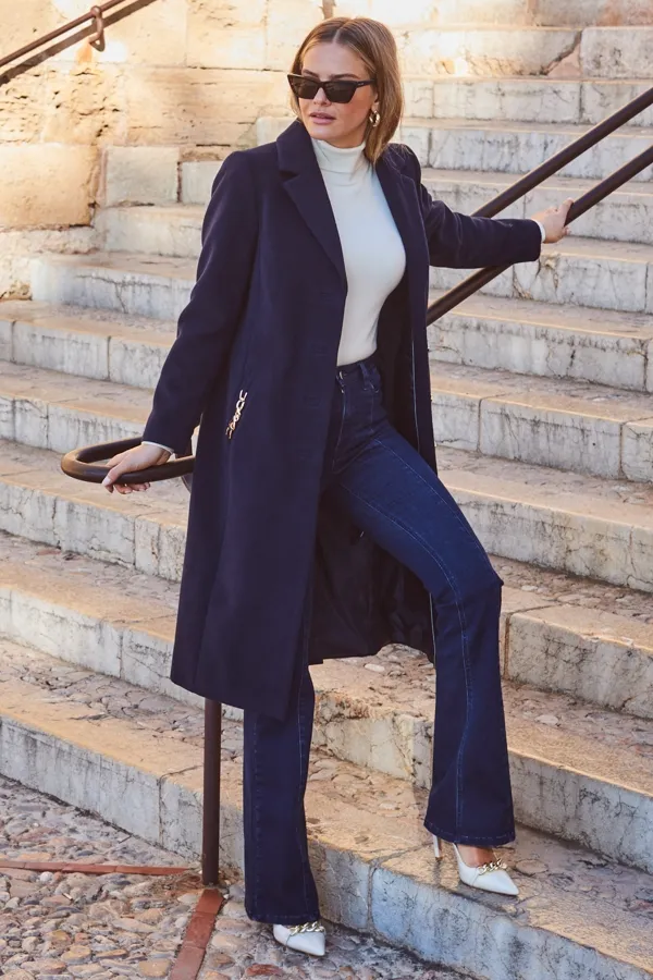 Blue Longline Coat – Premium Navy Color