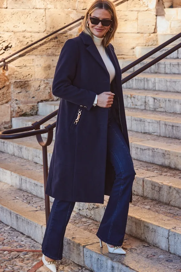 Blue Longline Coat – Premium Navy Color