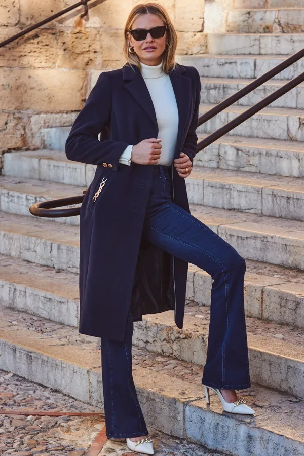 Blue Longline Coat – Premium Navy Color