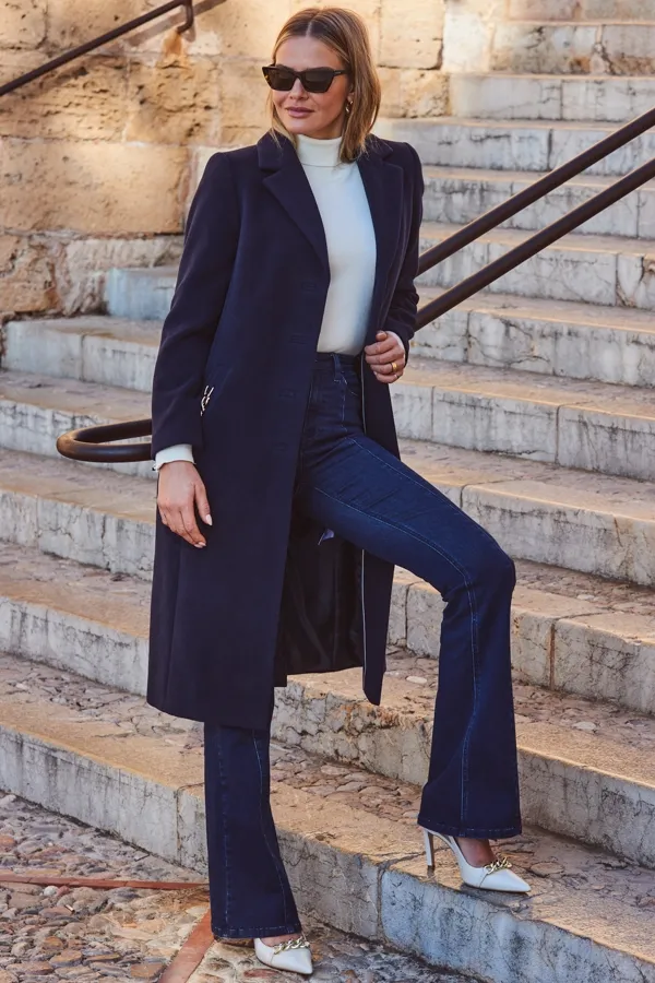 Blue Longline Coat – Premium Navy Color