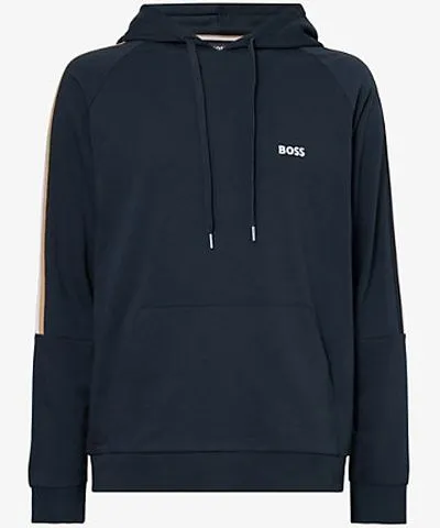 Boss Dark Blue Stripe-Trim Cotton-Jersey Hoody