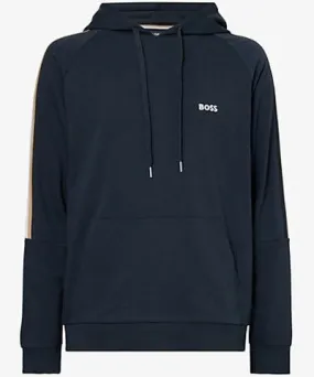 Boss Dark Blue Stripe-Trim Cotton-Jersey Hoody