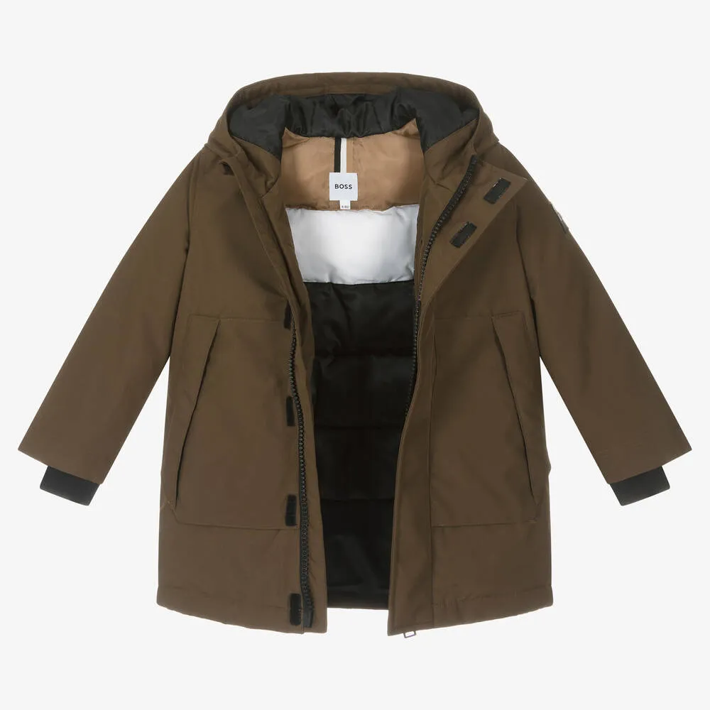 Brown Boys Hooded Parka Coat