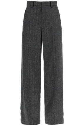 BRUNELLO CUCINELLI Stretch Wool Herringbone Trousers Wide Straight Leg Size 38