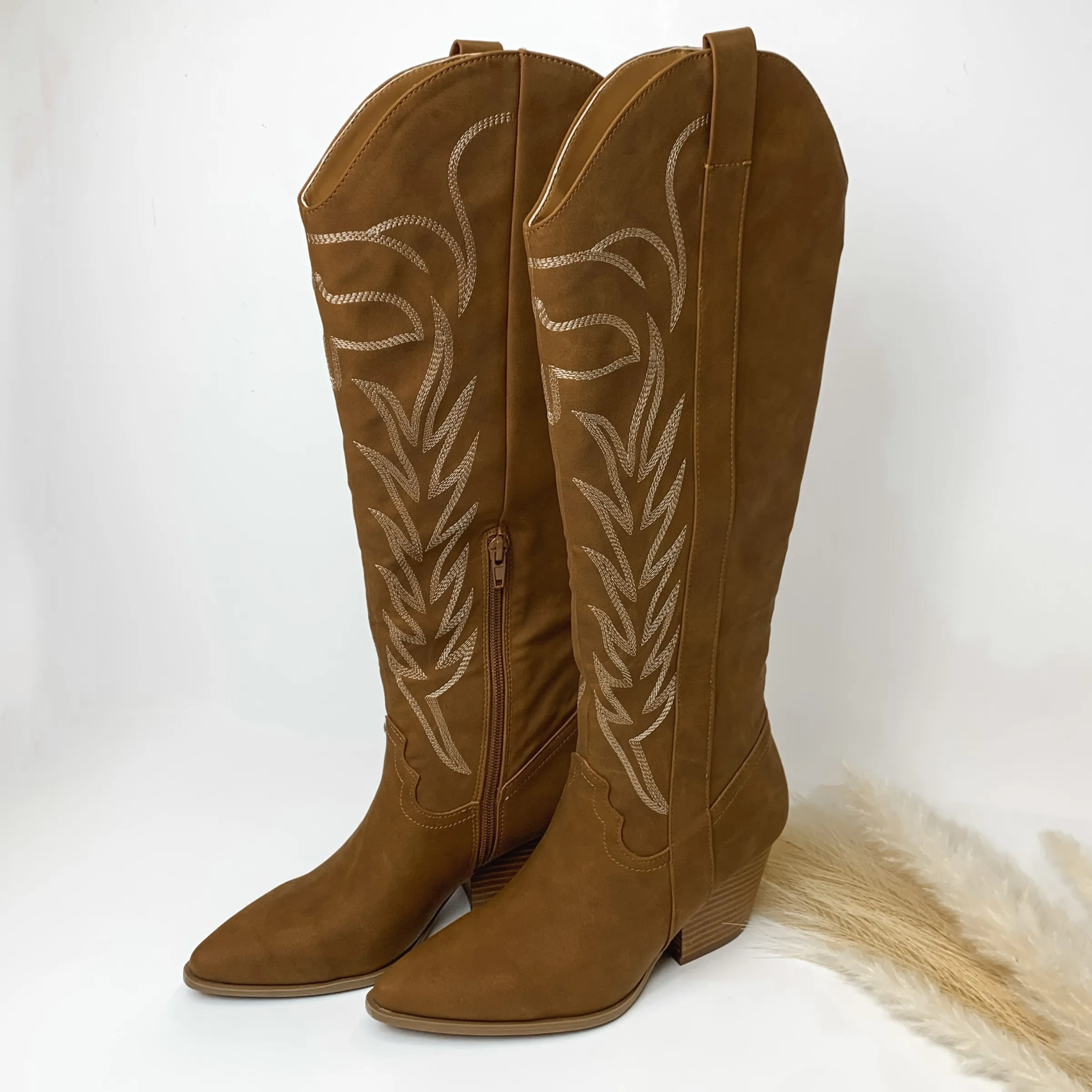 Camel Brown Rodeo Boots - Western Stitch, Knee High