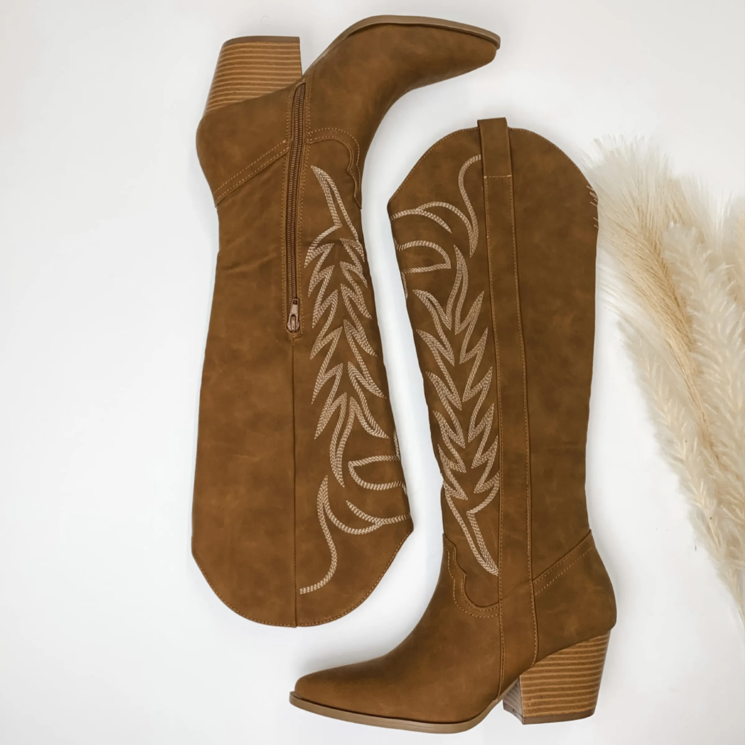 Camel Brown Rodeo Boots - Western Stitch, Knee High