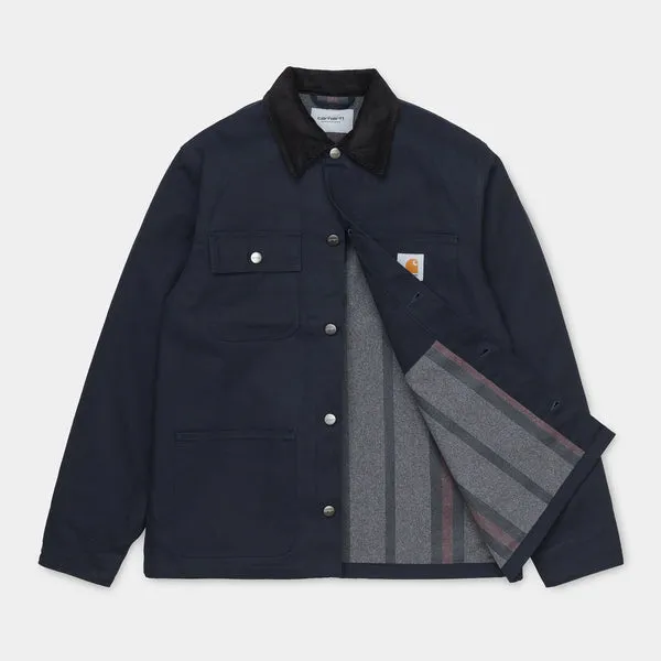 Carhartt WIP Michigan Coat Navy Rigid - Stylish men's jacket in navy blue.