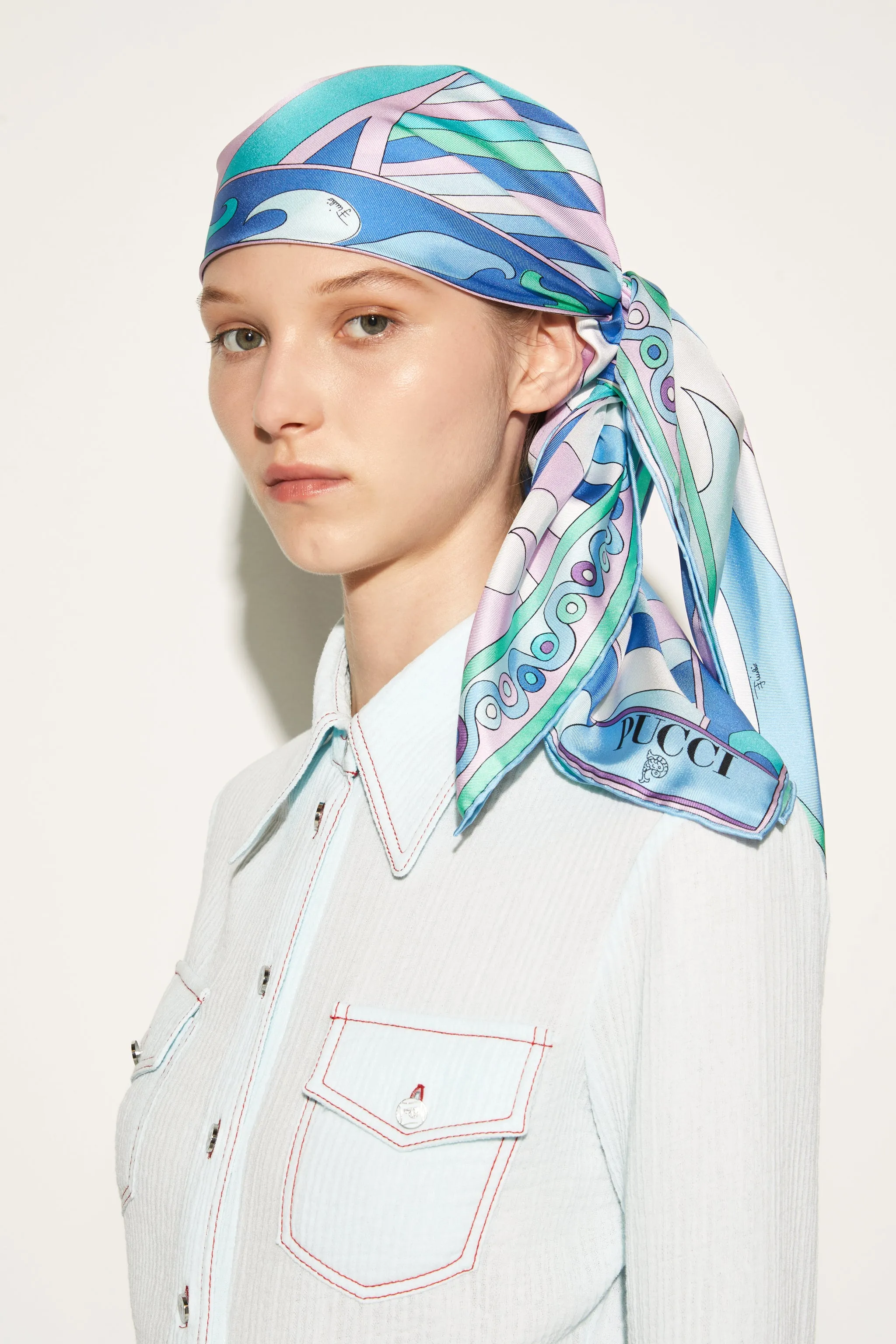 Silk scarf with Iridescent and Marble Prints