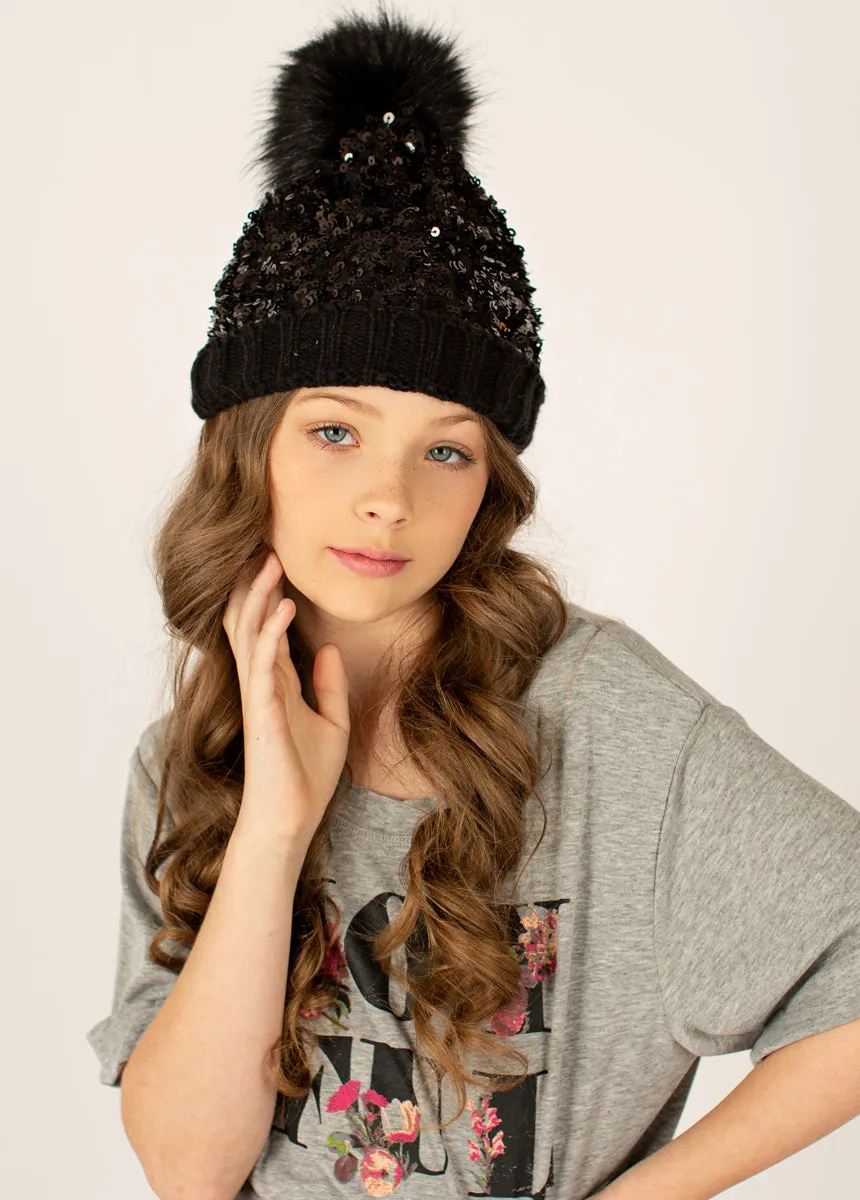 Chloe Black Sequin Beanie