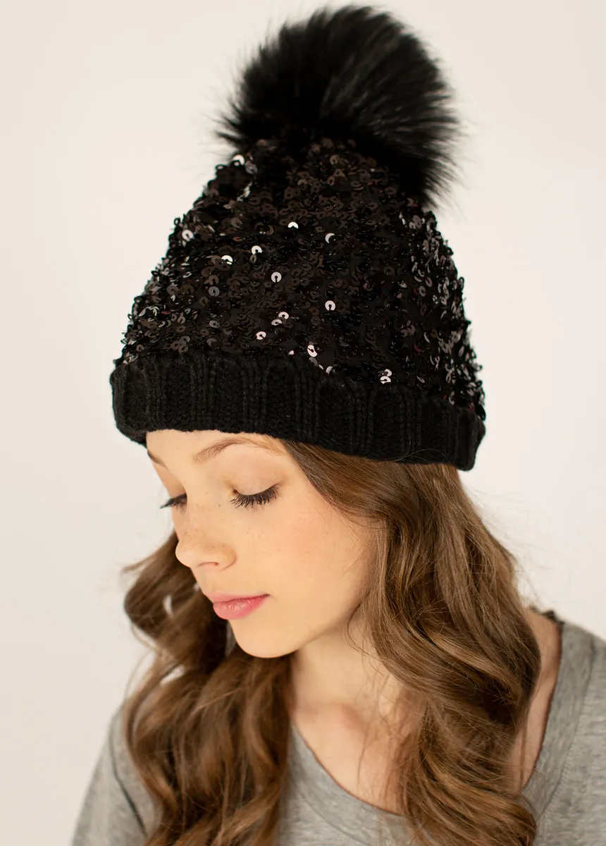 Chloe Black Sequin Beanie