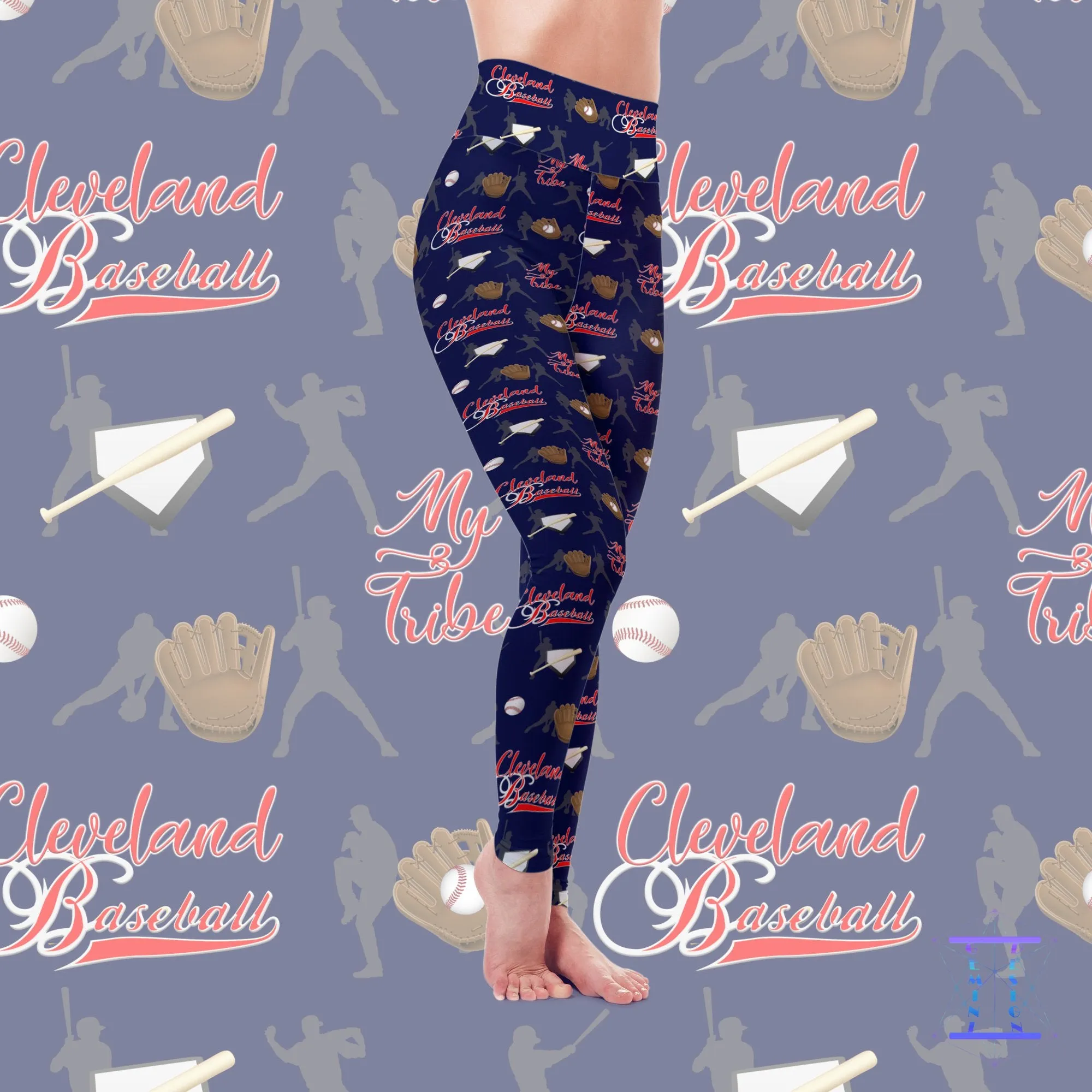 Soft Leggings with Cleveland Baseball Team Print