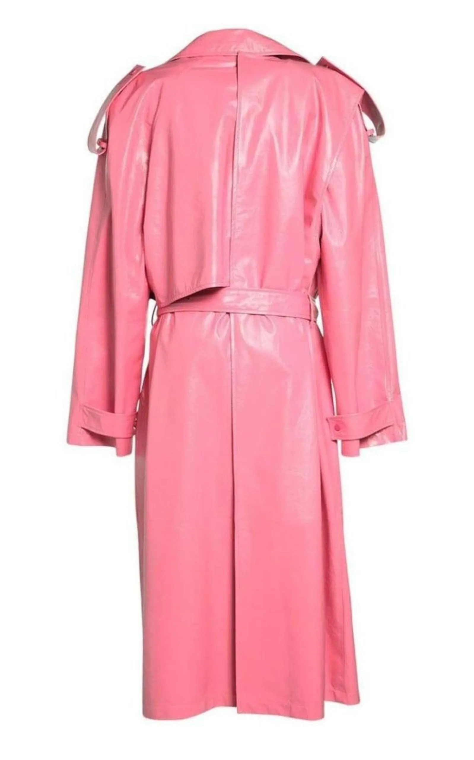 Crinkled Leather Trench Coat with Convertible Design