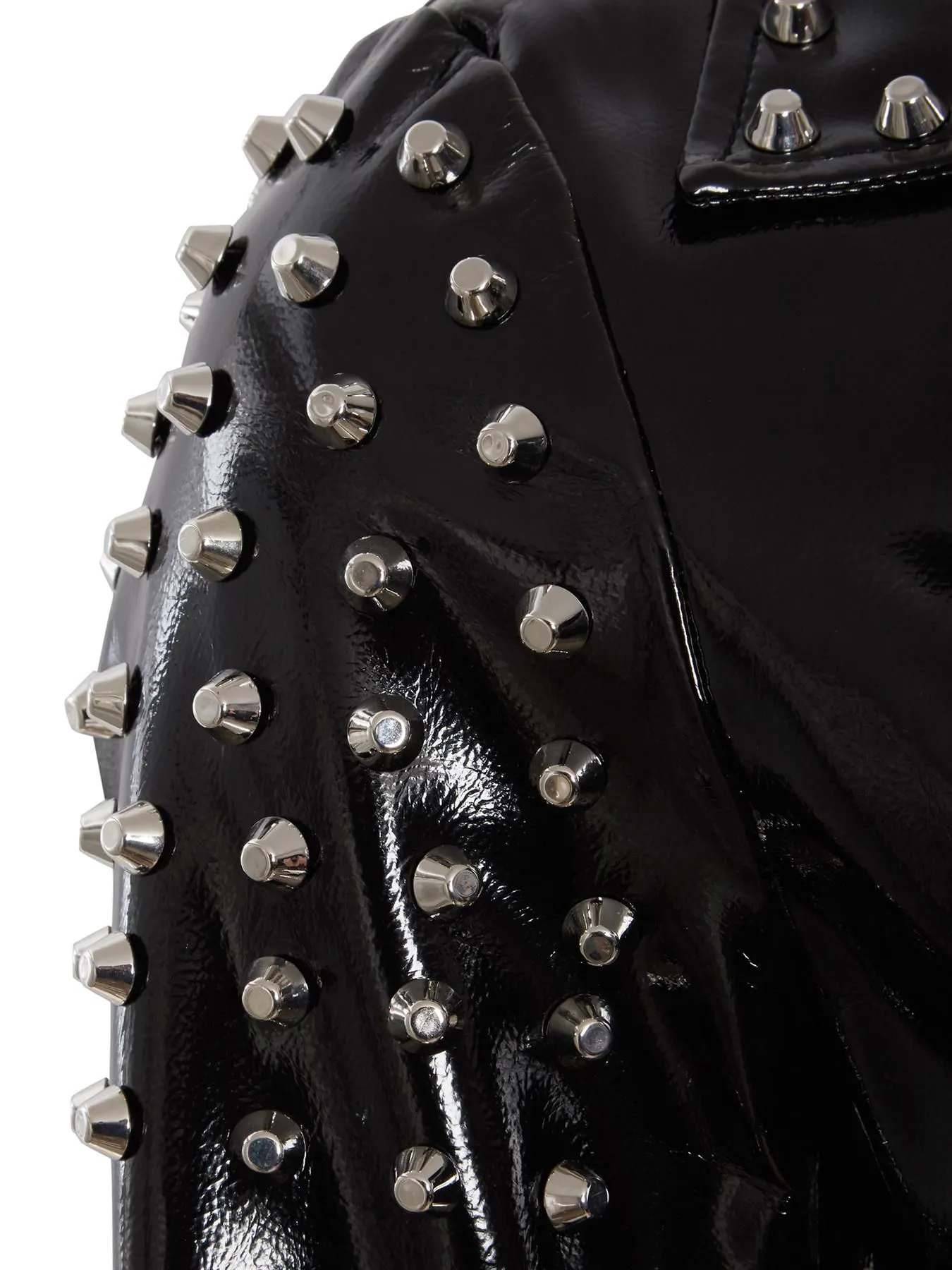 Cropped Black Patent Vinyl Biker Jacket with Studs, UK Sizes 6-12