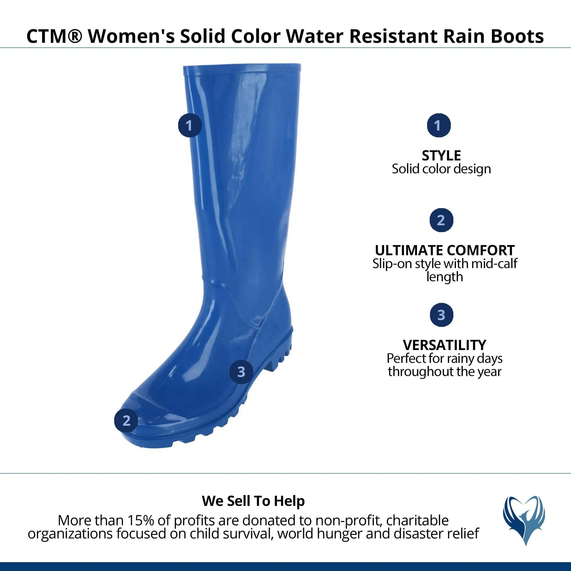 CTM Women's Waterproof Rain Boots in Solid Color