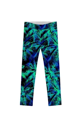 Cute Navy Green Printed Legging for Girls in Electric Jungle Design.