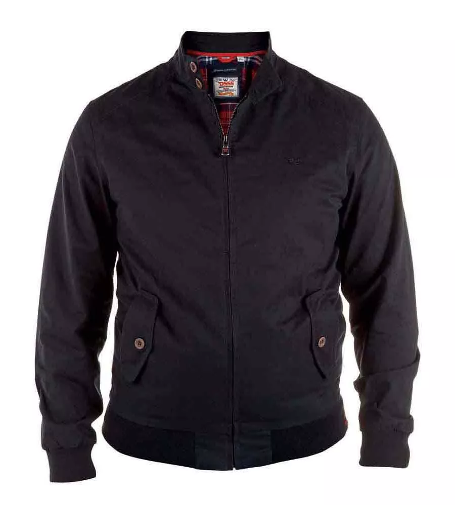 Big Men's Black Cotton Harrington Jacket - Windsor Black by D555