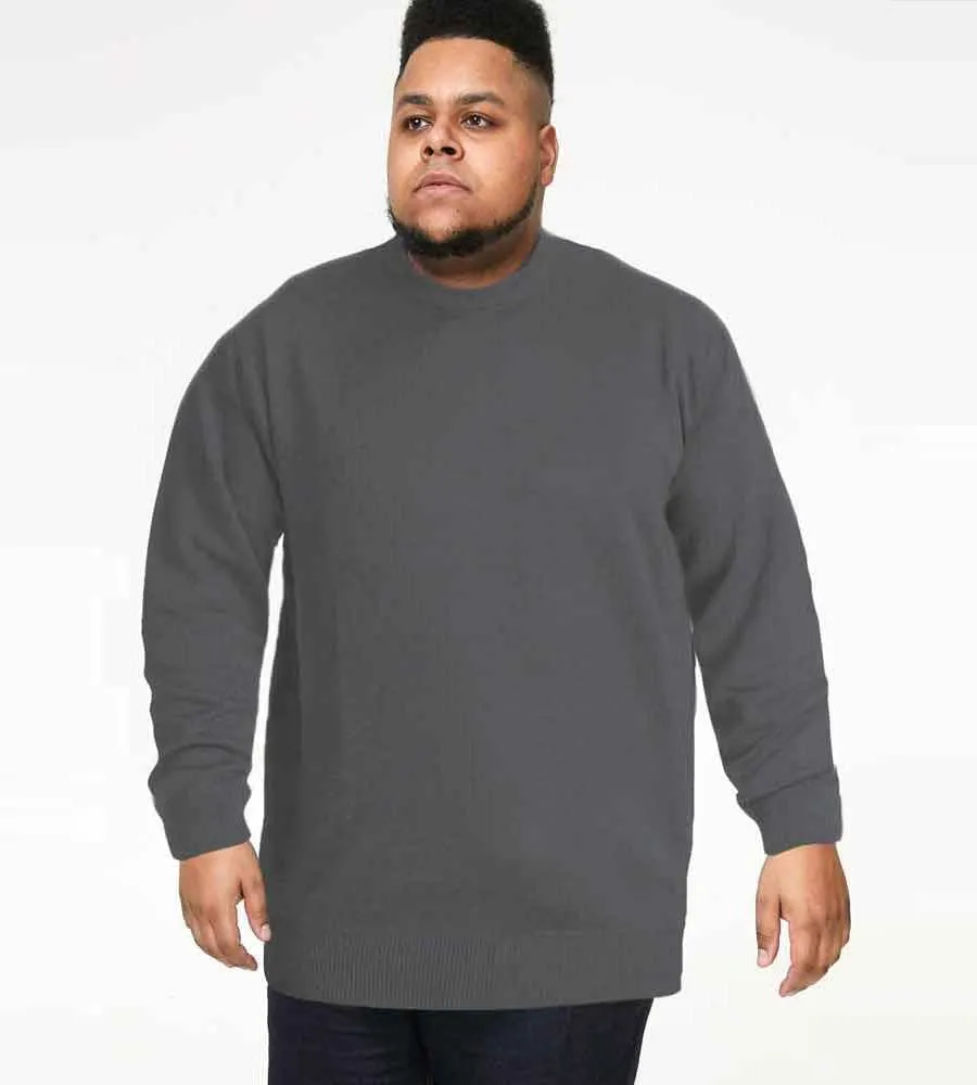 Adkin 3 Charcoal Plain Crew Neck Sweater for Big Men by D555