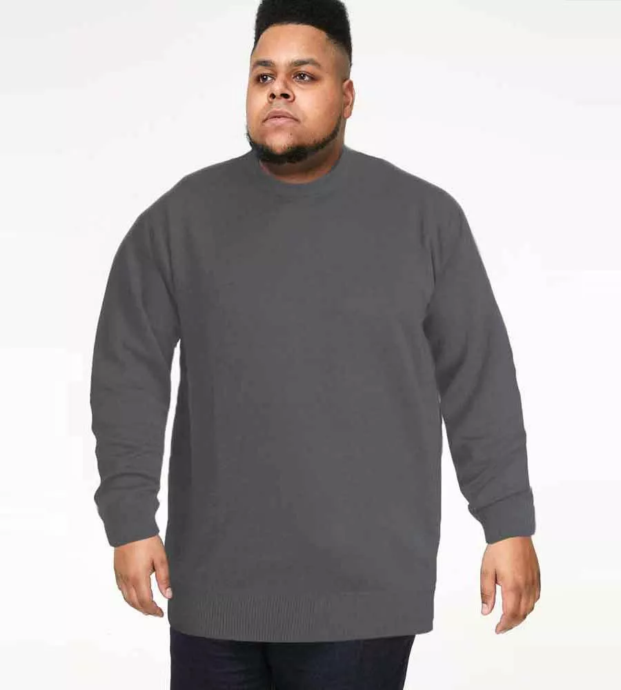 Adkin 3 Charcoal Plain Crew Neck Sweater for Big Men by D555