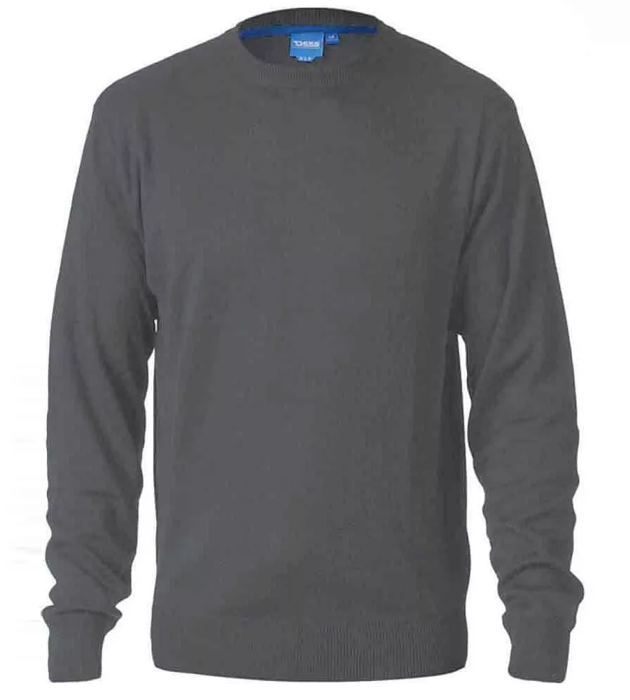 Adkin 3 Charcoal Plain Crew Neck Sweater for Big Men by D555