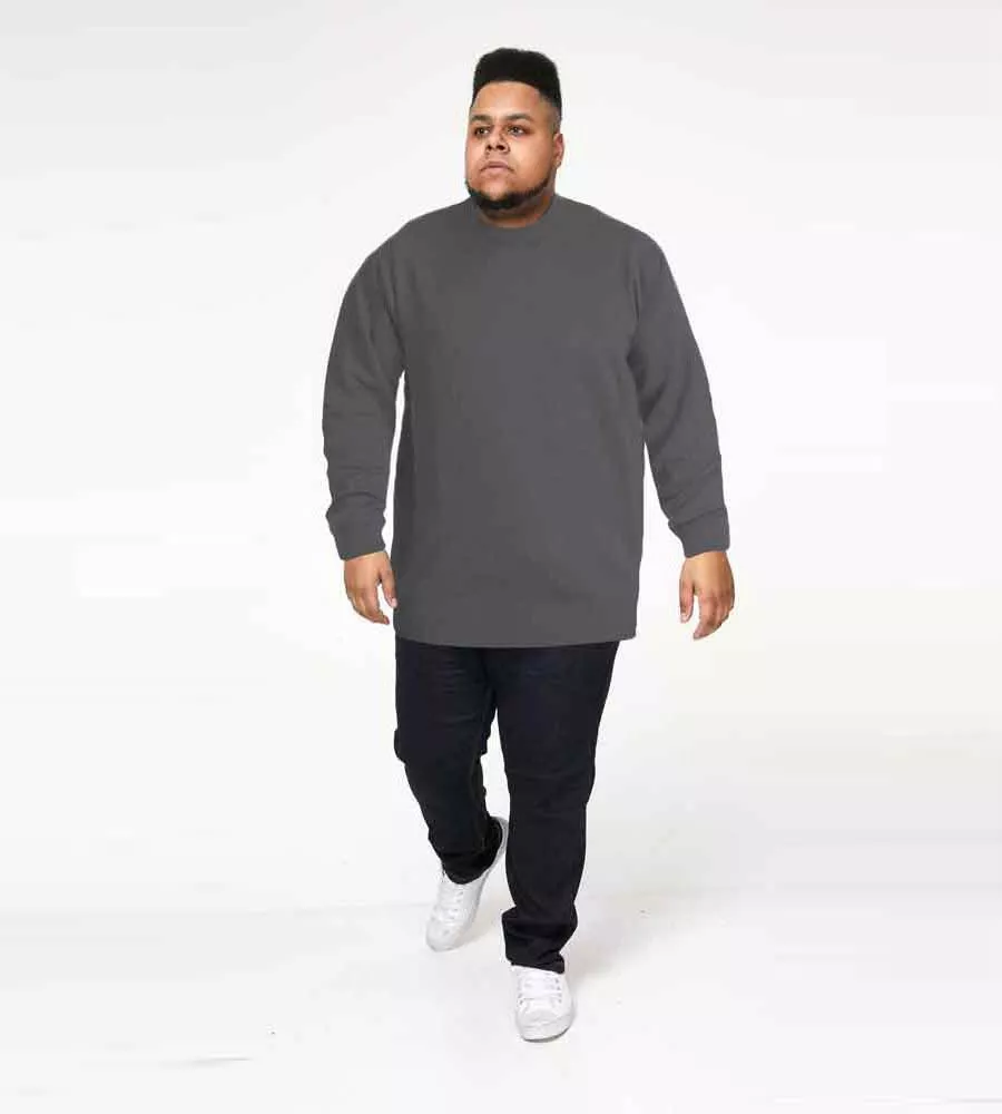 Adkin 3 Charcoal Plain Crew Neck Sweater for Big Men by D555