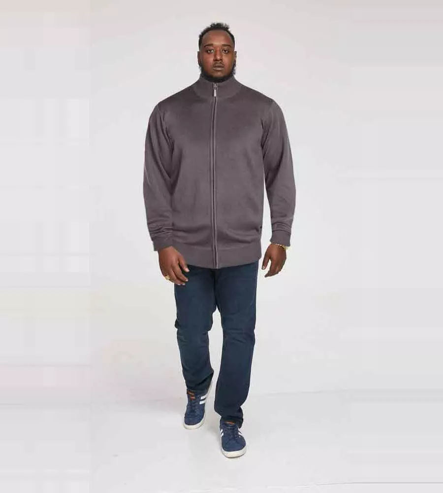 Buddy 3 Charcoal Plain Full Zip Sweater for Big Men by D555