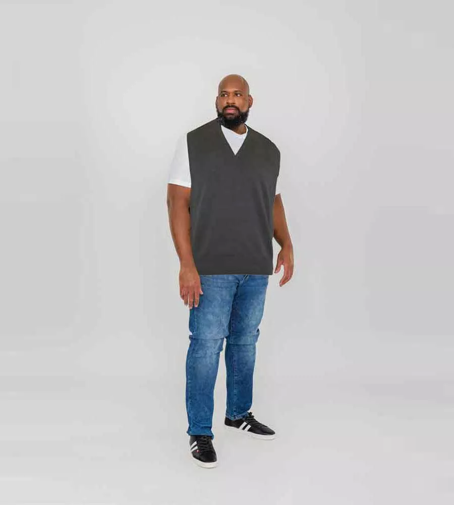 Whitby 3 Charcoal Sleeveless Sweater for Big Men by D555