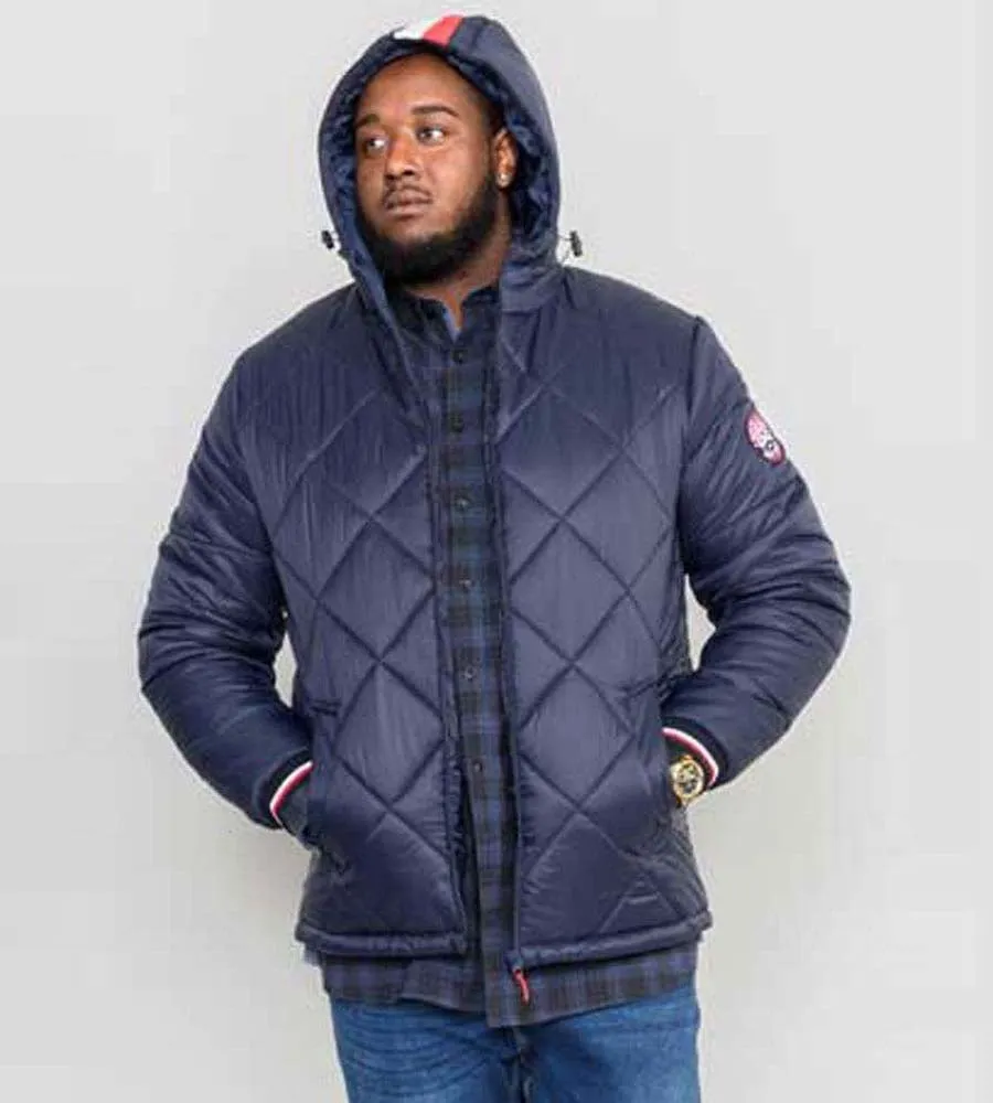 D555 Mens Diamond Quilted Puffer Jacket With Hood and Ribbed Cuffs (ANGUS)