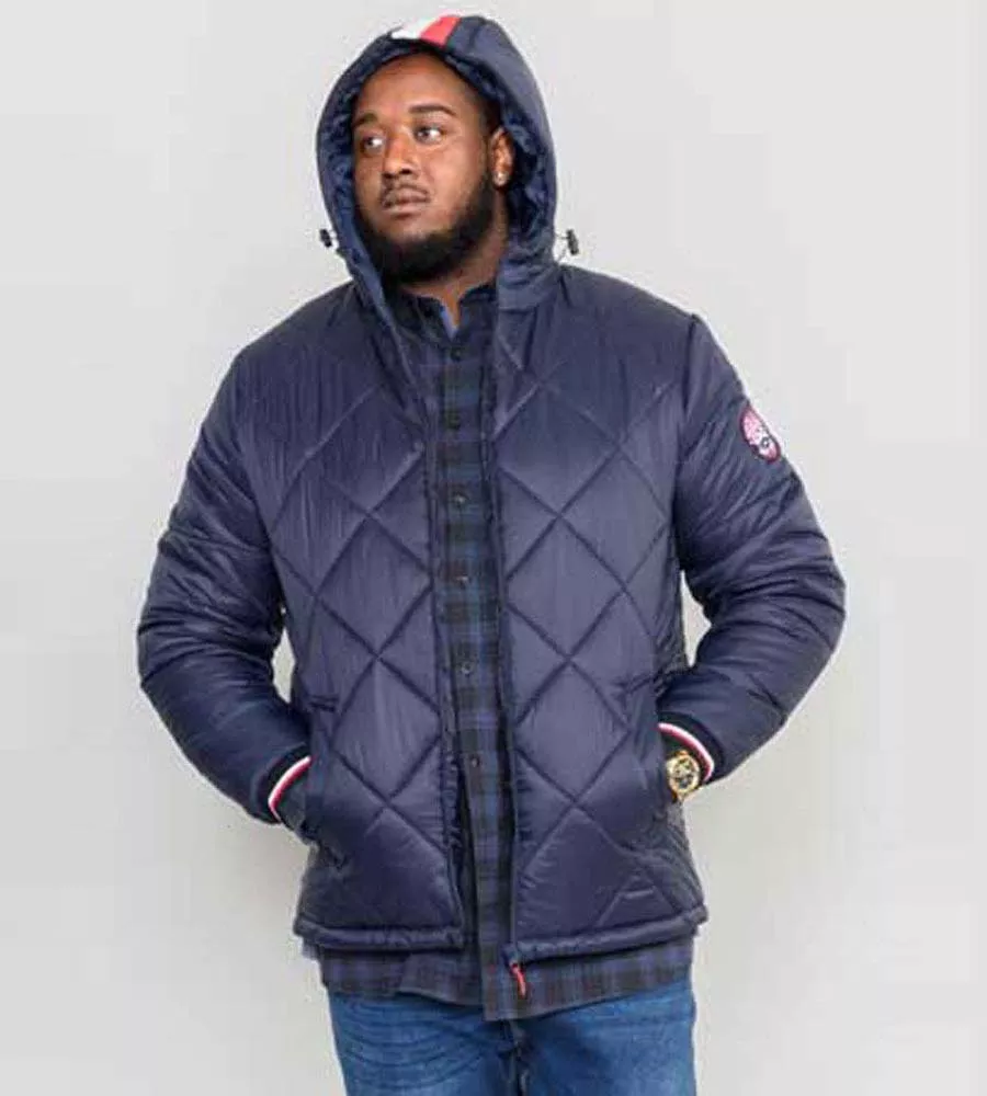 D555 Mens Diamond Quilted Puffer Jacket With Hood and Ribbed Cuffs (ANGUS)