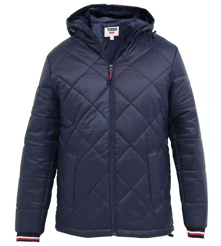 D555 Mens Diamond Quilted Puffer Jacket With Hood and Ribbed Cuffs (ANGUS)