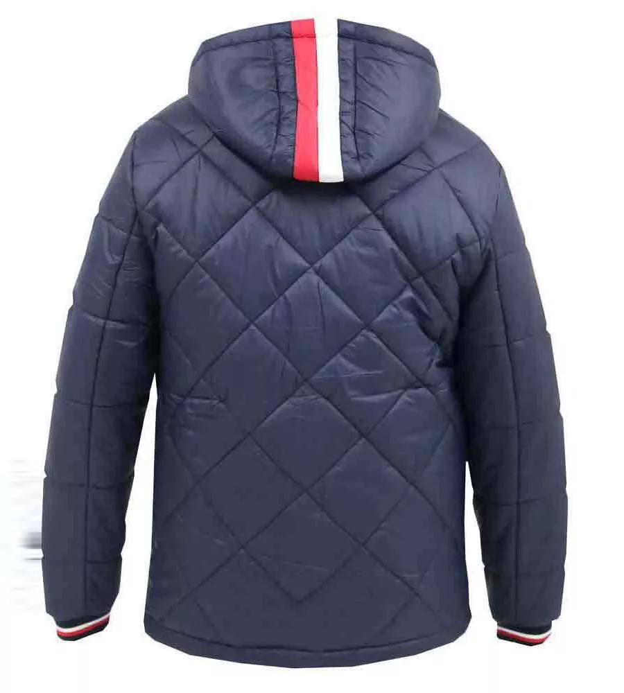 D555 Mens Diamond Quilted Puffer Jacket With Hood and Ribbed Cuffs (ANGUS)