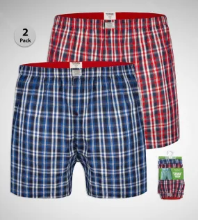 Pack of Two Woven Boxer Shorts (PLAID) for Big Men by D555