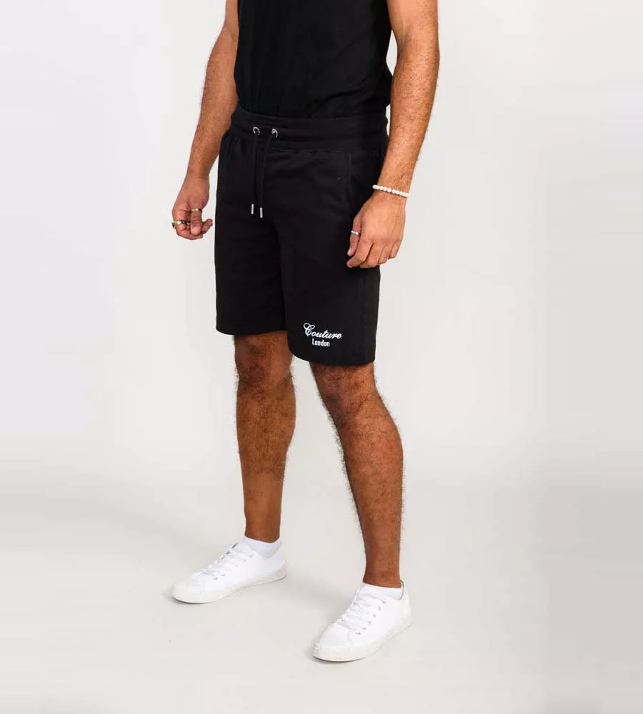 Black Couture Shorts With Elasticated Waistband (HOLBROOK) for Men by D555