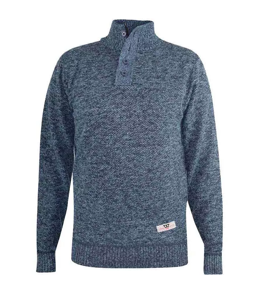 Wilmington Blue Twisted Yarn Sweater With Zipper & Button Neck for Men by D555