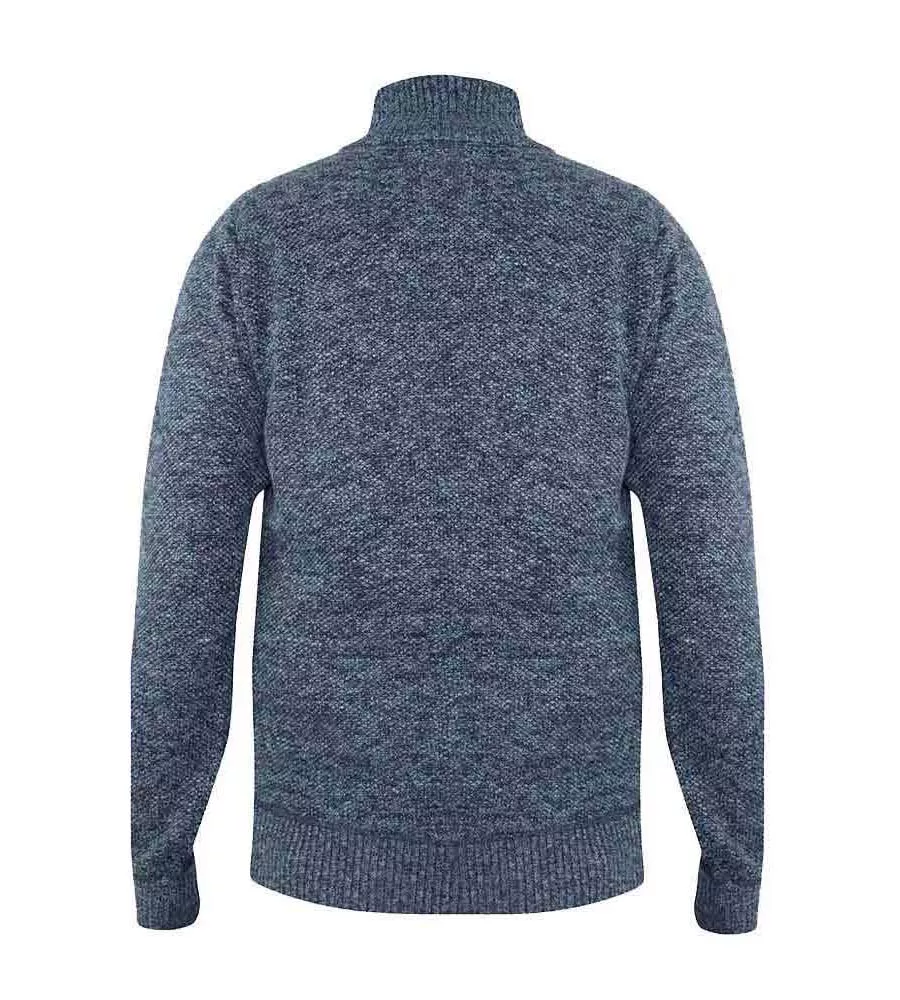 Wilmington Blue Twisted Yarn Sweater With Zipper & Button Neck for Men by D555