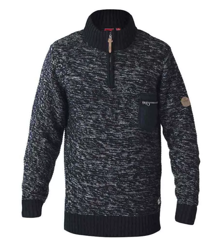 Remington Navy Zipper Neck Sweater With Woven Zipper Chest Pocket for Men by D555